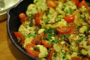 Cauliflower Steaks with Capers, Tomatoes and Mint