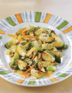 Roasted Brussels Sprout Salad with Apricots and Toasted Almonds