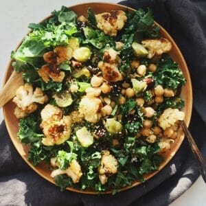 Roasted Cauliflower Brussels Sprouts Kale Salad